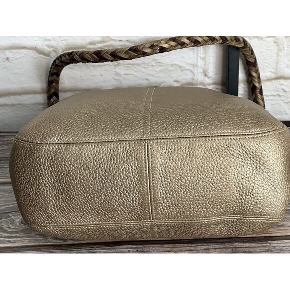 Brighton "Barbados" Gold Pebbled Leather Hobo Shoulder Bag with Braided Strap. - Picture 13 of 16
